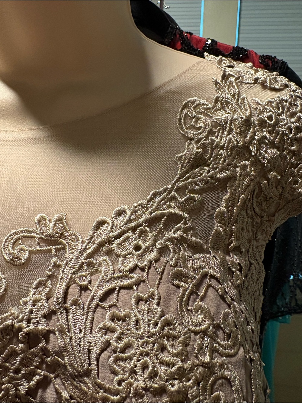 Cap-Sleeve Lace Bodice Maxi Dress in Champagne Taupe - Picture 3 of 5